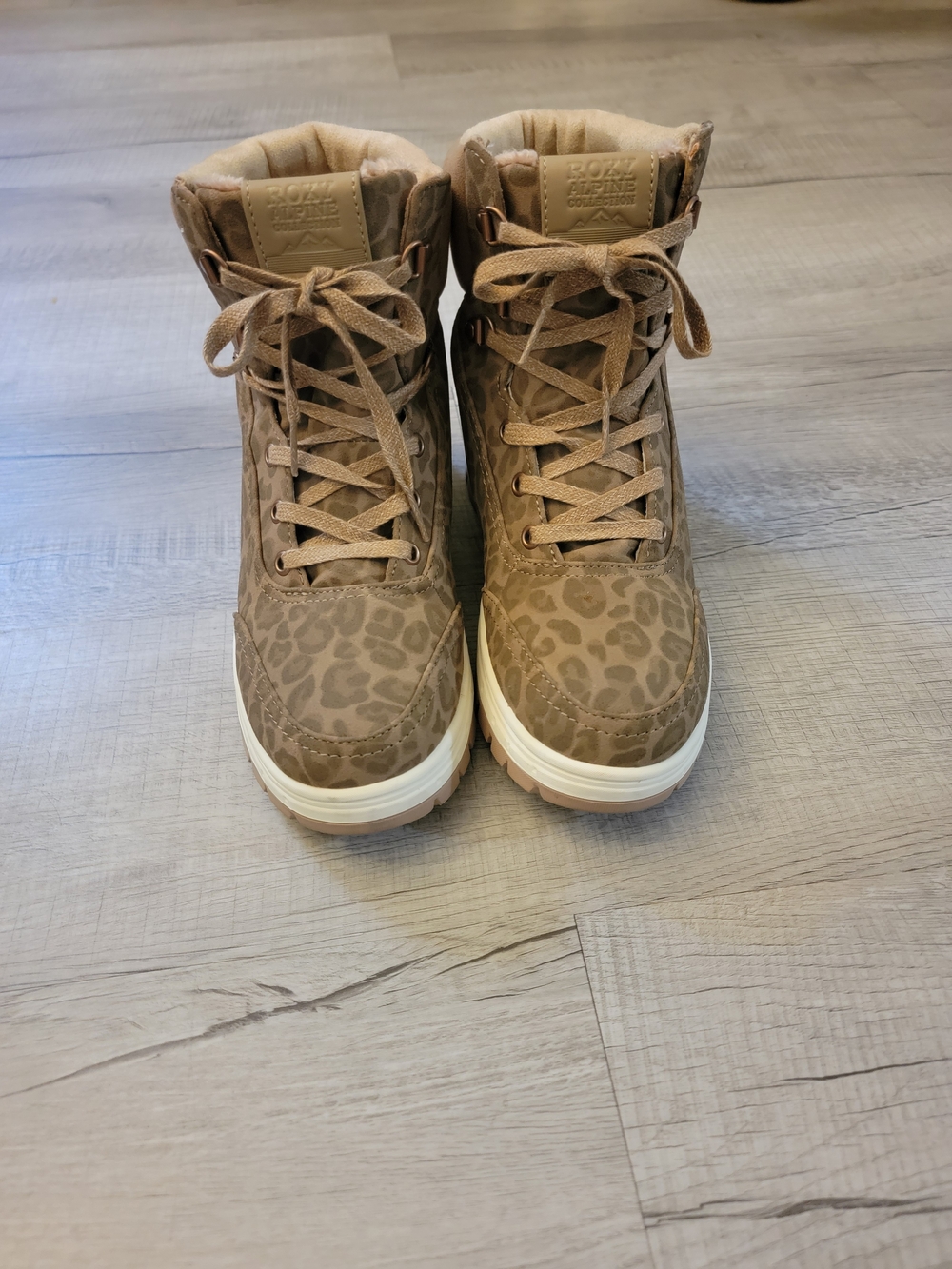 Roxy Tan Leopard-Print Lace-Up High-Top Boots